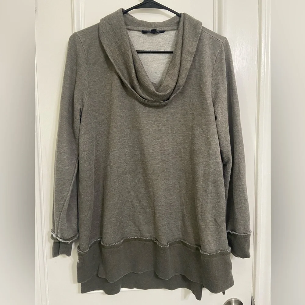Lucky Brand women's xl grey cowl neck lightweight sweatshirt w/side slit - Picture 3 of 7